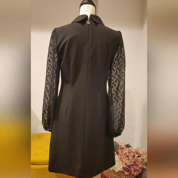 TOMMY HILFIGER  Elegant Black Dress with Sheer Sleeves, Size 8. - Picture 2 of 11